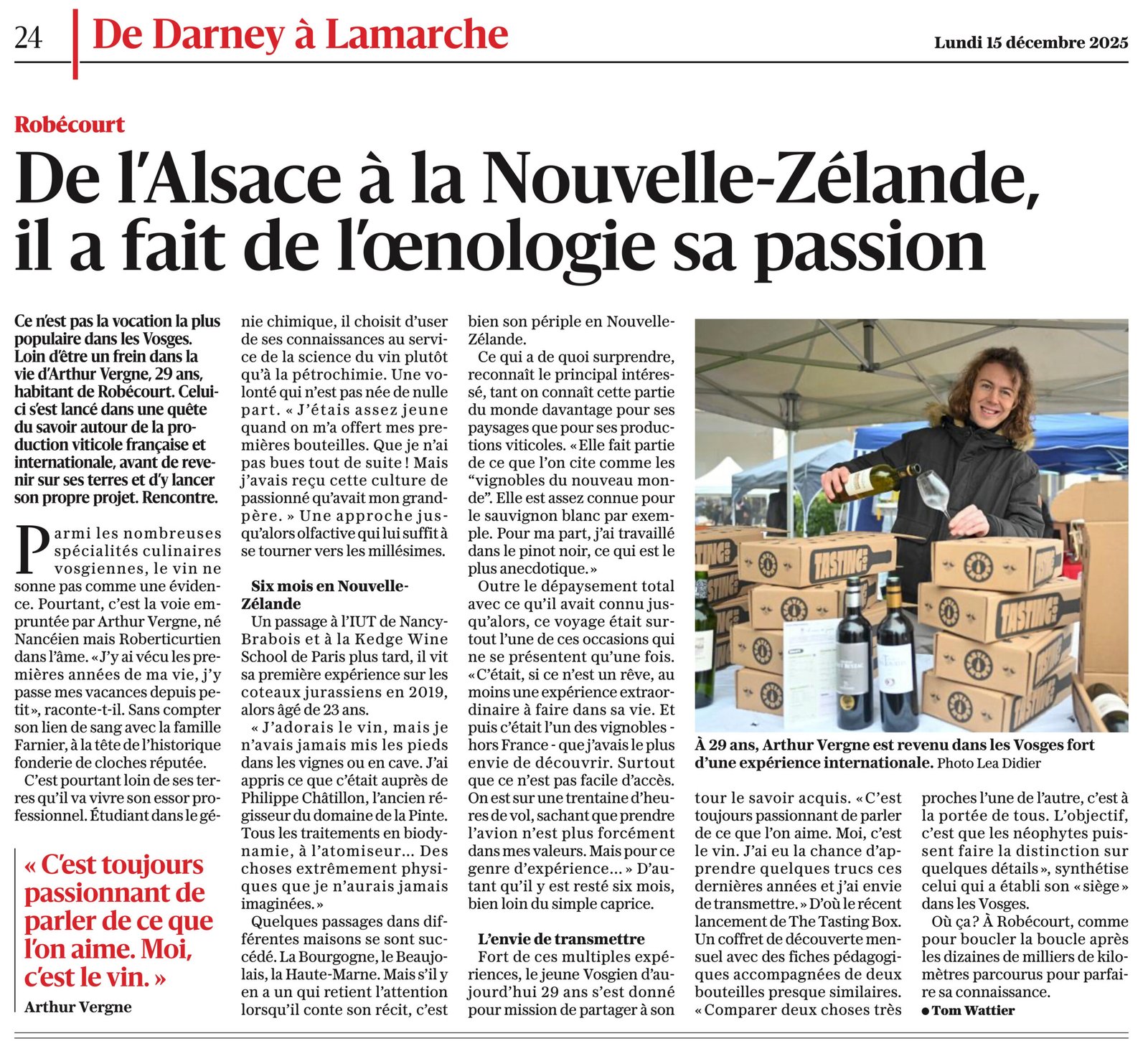 Article de Vosges Matin consacré à The Tasting Box